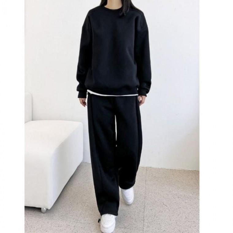 여자 맨투맨 와이드 팬츠 데일리 기모 트레이닝 세트 맨투맨 트레이닝 세트 여자 기모 와이드팬츠 복 상하