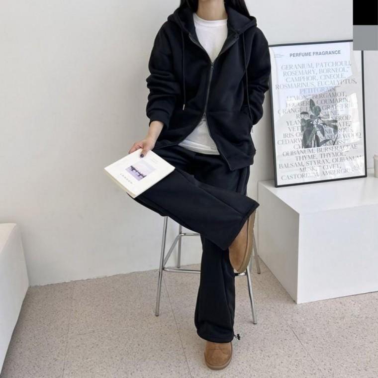 BB F770W F287W 여자 겨울 기모 투웨이 후드 집업 사이드 스냅 기모 와이드 팬츠 세트