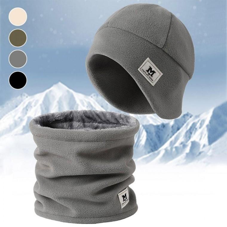 남자모자 폴라폴리스 부드러운 기모귀달이비니 방한 넥워머세트 모자목도리세트