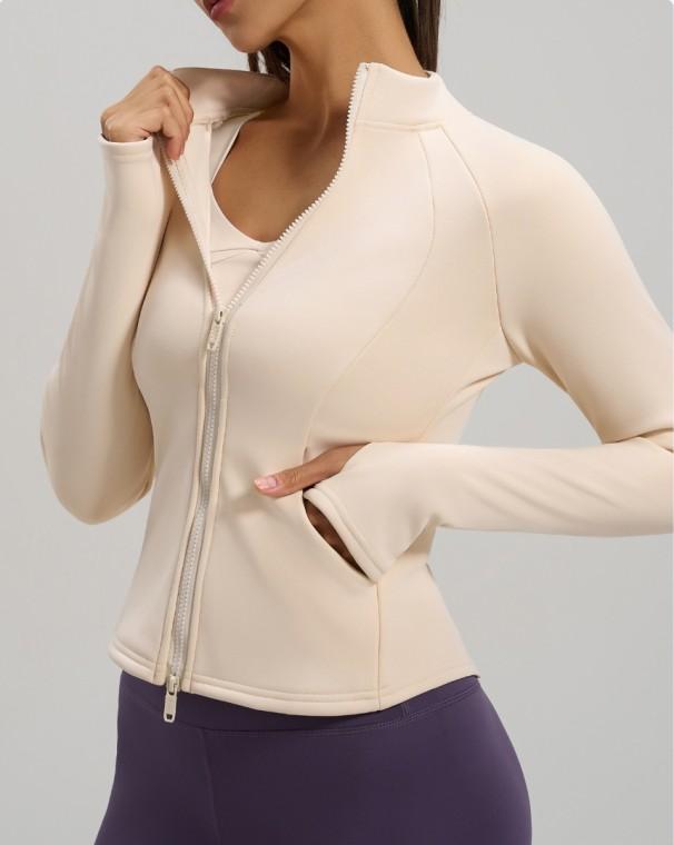 올리보라 슬림핏 기모 듀얼 집업 아이보리 헬스장 스포츠 필라테스 요가 요가복 헬스 운동 플라잉요가 기모