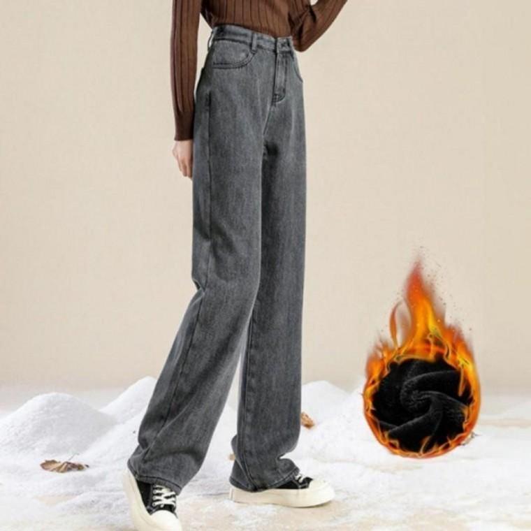 여성 겨울 밍크 기모 와이드 데님 팬츠 청바지 연청 융청바지 밍크청바지 데님팬츠 기모 융 여성 흑청데님