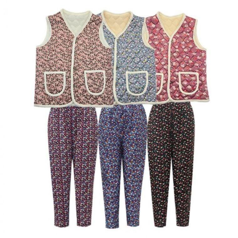 김장조끼 + 기모 꽃무늬 바지 세트 할머니 엄마 촌캉스 조끼 겨울 포근한 기모안감 꽃무늬 바지 패딩조끼