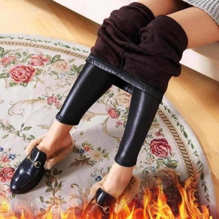 여성 융털 기모 레더 레깅스 하의 겨울 쫄쫄이 바지 융털 스판 보정 압박 가죽 블랙 레더 기모 바이커