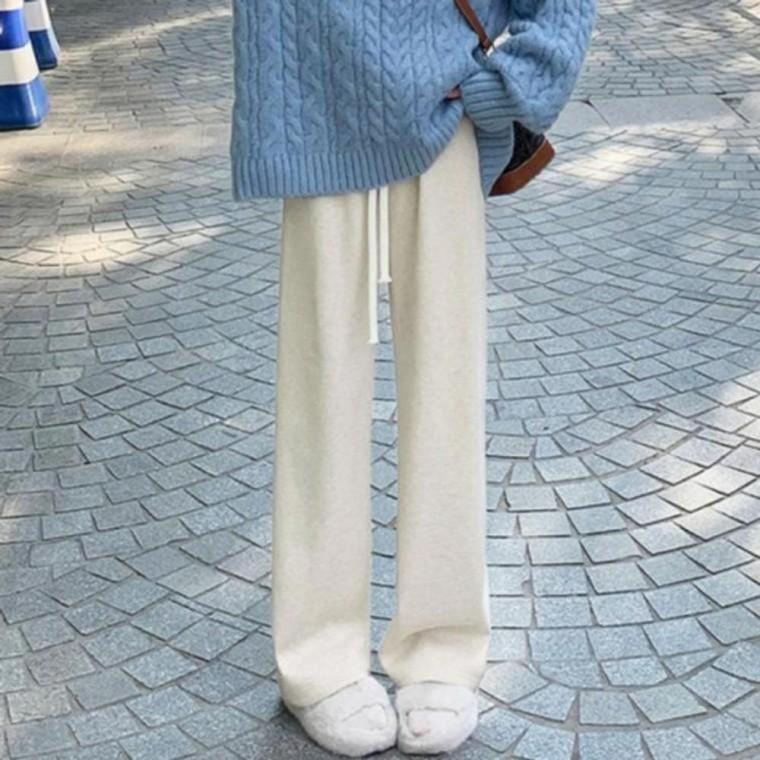 여성 추리닝 와이드 기모 팬츠 밴딩 겨울 바지 통바지 나팔바지 여성 슬랙스 세미 팬츠 기모바지