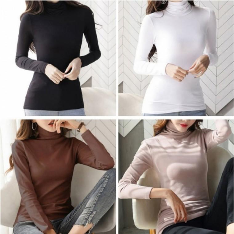 여자상의 따뜻한 기모 슬림핏 폴라티셔츠 데일리룩