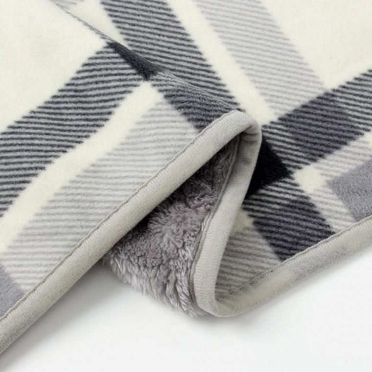 극세사 체크 100X140 모포 기모 보온 담요 캠핑 학생 판촉물 똑딱이망토 Gray 레져