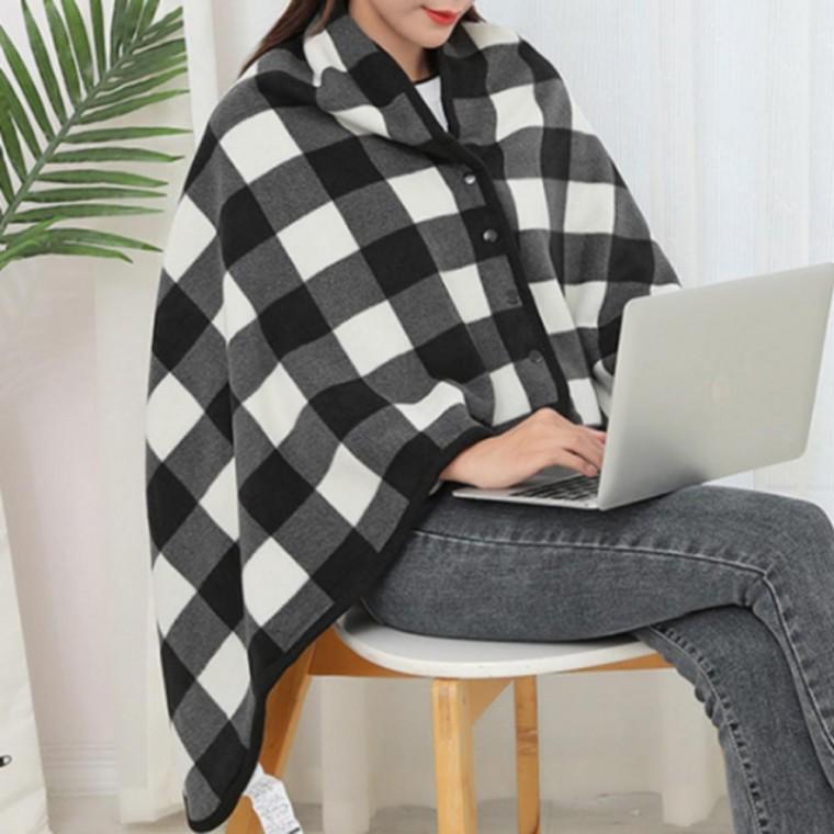 학생 블랭킷 똑딱이망토 80X130 모포 블랙체크 극세사 레져 기모 캠핑 판촉물 담요