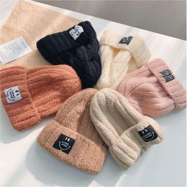 털비니 6색 겨울모자 니트비니 방한 기모안감 스마일패치