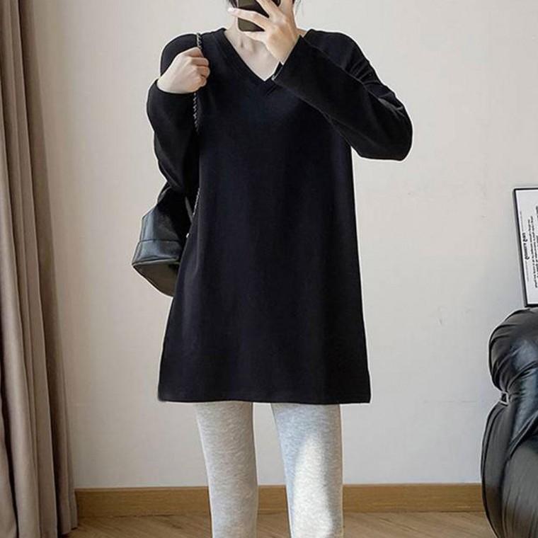 힙덮는 기모 루즈핏 롱 V넥 티 RNR-1004558