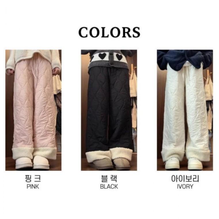 와이드 기모안감 극강의 퍼 여성 패딩형 밴딩팬츠 따뜻함 스키장 겨울