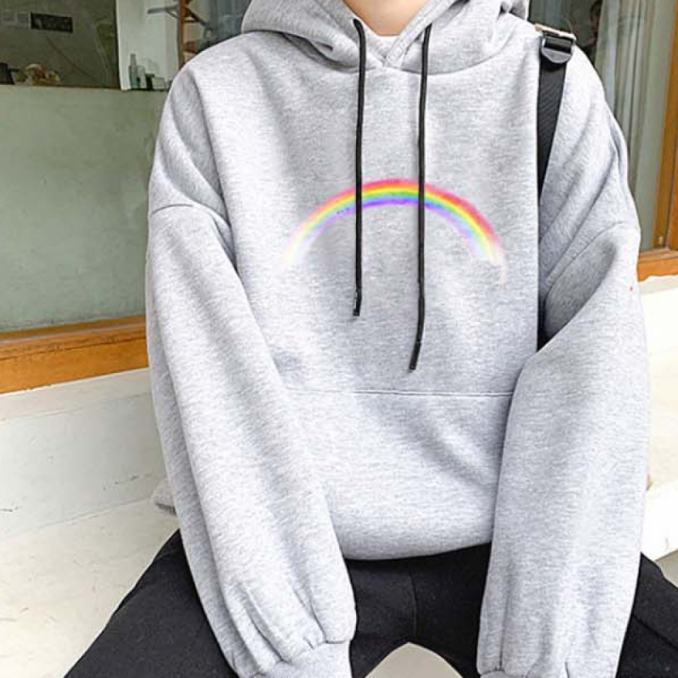 무지개 프린팅 기모 깔끔하고 후드티 패션 따듯한