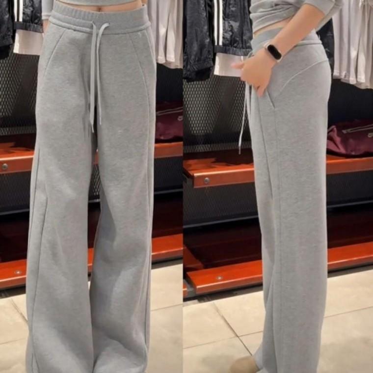 여자 겨울 외출 홈웨어 간편 외출 도톰 고중량 기모 와이드 밴딩 팬츠 여자 바지 추리닝 여성트레이닝복