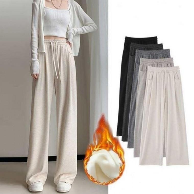 여자 겨울 기모 플리스 소재 와이드 스타일 홈웨어 간편 외출 밴딩 바지 츄리닝 여성트레이닝복 추리닝