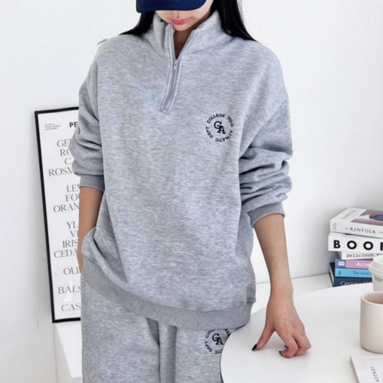 여성 겨울 간절기 기모 반집업 조거 팬츠 트레이닝 세트