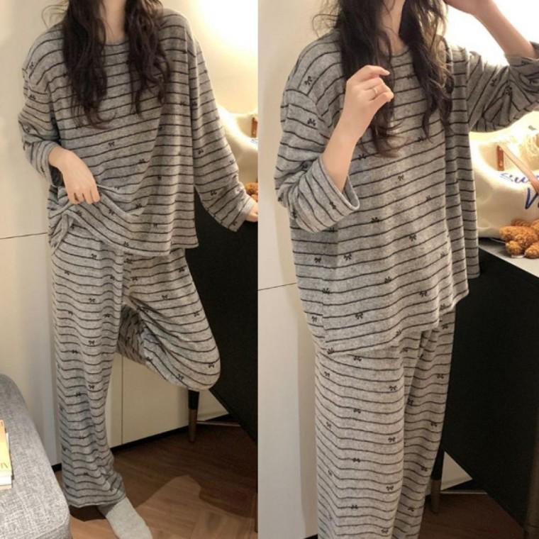 여성 약기모 리본 스트라이프 홈웨어 파자마 세트 HH-S22