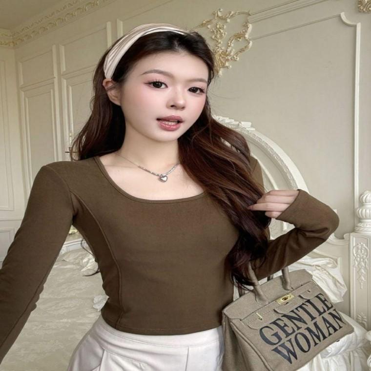 6컬러 스퀘어넥 가슴패드 슬림핏 약기모 크롭티셔츠