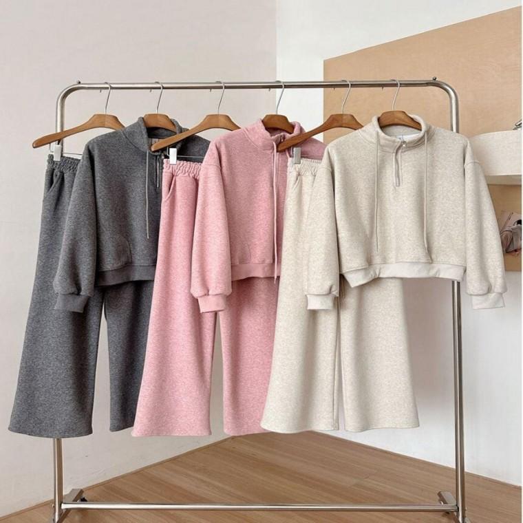 여성 3컬러 따뜻한 겨울 속기모 트레이닝 투피스세트