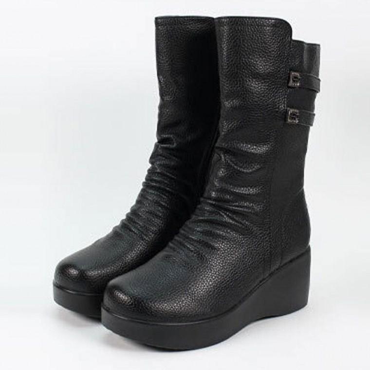 여성 롱부츠 내피 기모 블랙부츠 인조가죽 6.5CM 통굽 키높이 퍼 쿠션인솔 미끄럼방지 사이드지퍼