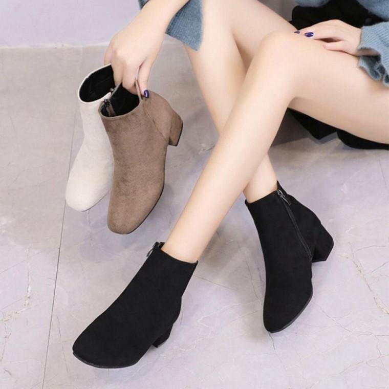 여성 스웨이드 중간굽 미들힐 기모안감 겨울 앵클부츠 3색