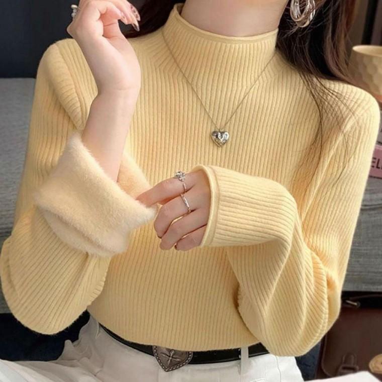 여성 겨울 반목티 골지 기모안감 긴팔티 이너티셔츠 6색