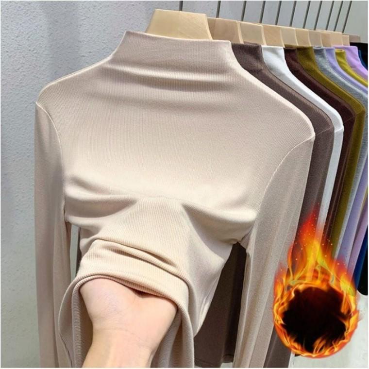 여성 기모안감 슬림핏 반목티 하프넥 이너티 긴팔 3색