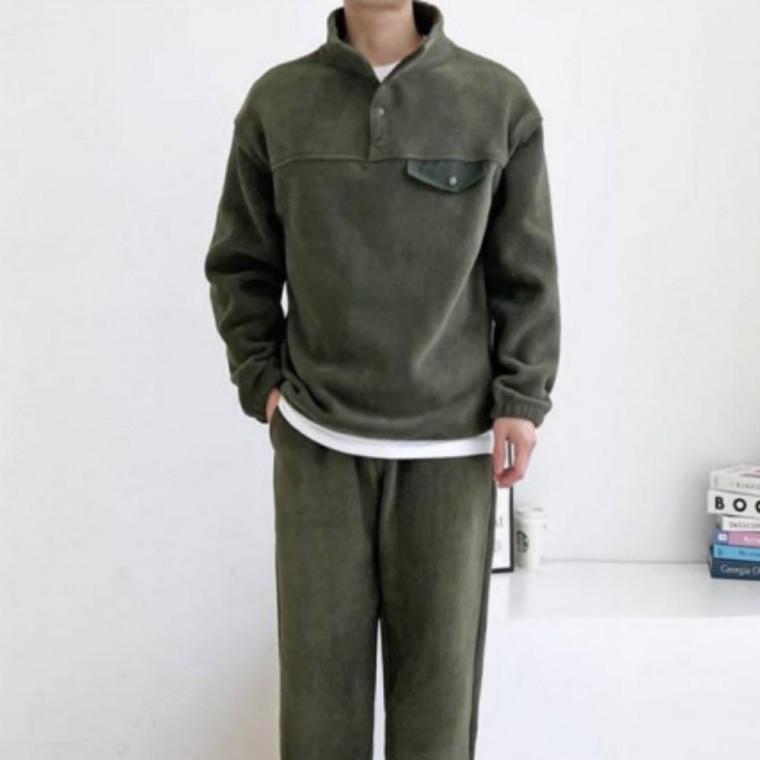 남자 기모 조거 겨울 와이드 팬츠 반집업 트레이닝 세트