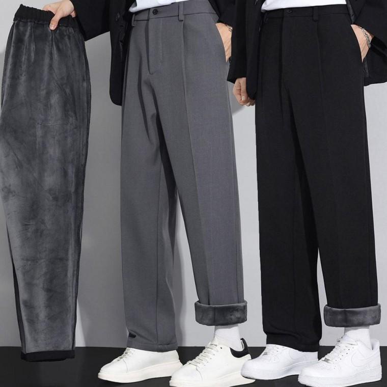 남성 캐주얼 루즈핏 융털 기모 슬랙스 바지 일자 팬츠