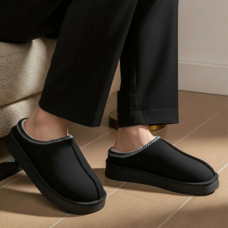 남성 겨울 어반 스티치 라인 기모 방한 실내화 슬리퍼