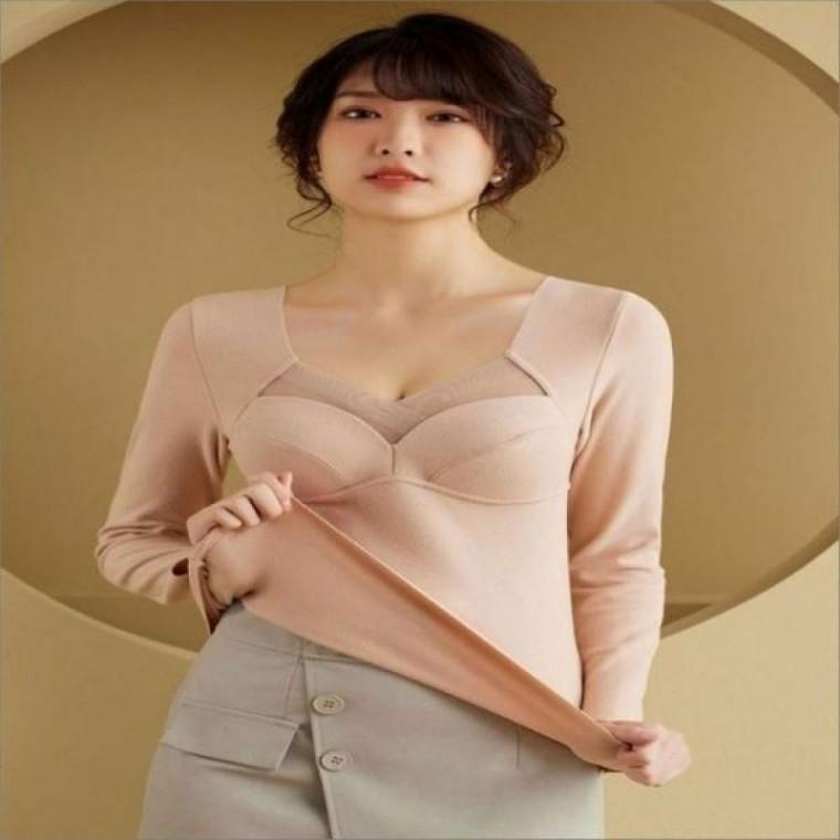 캡내장 3색 겨울내복 긴팔 피치기모 브라 여성 내의