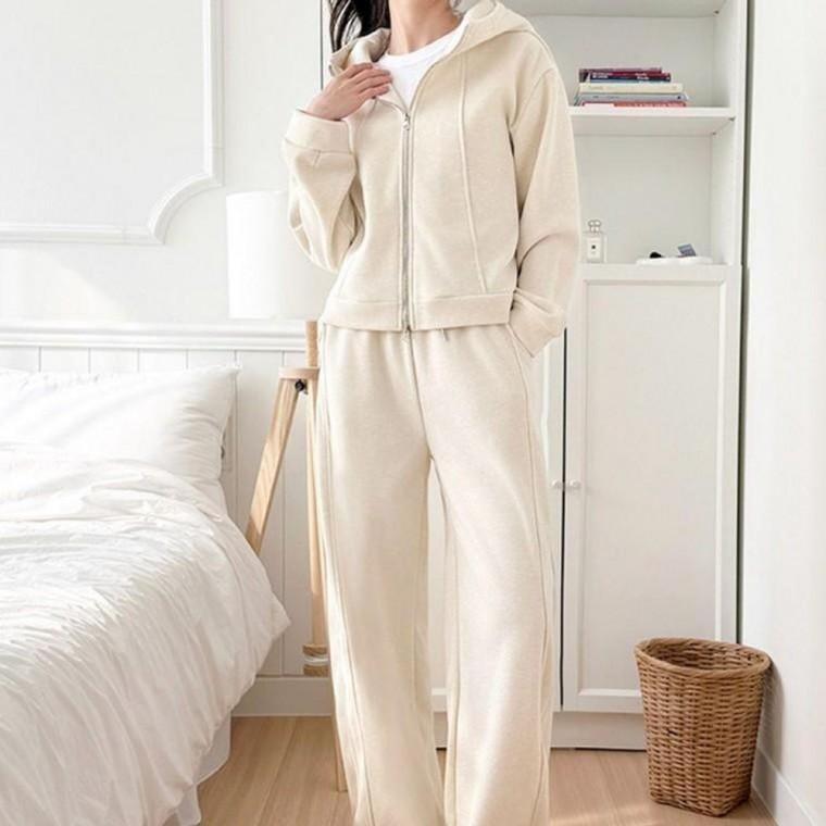 여자 트레이닝 긴팔 세트 상하 기모 후드 긴바지 밴딩 바지 팬츠 실내 활동 단체 겨울 무지 캐주얼