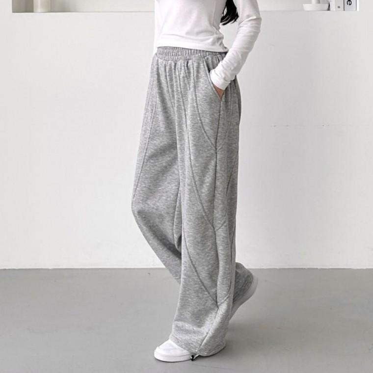 본도프 심라인 커브드 스트링 와이드바지 004786 트레이닝 벌룬 커브드 남녀 기모 허리밴딩