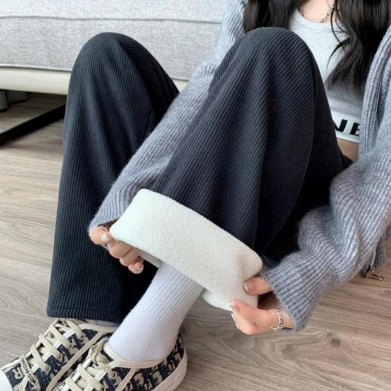 겨울 안감 기모 바지 와이드 밴딩 골덴 팬츠 버뮤다 와이드 팬츠 통바지 트레이닝 나팔바지 여성 코튼