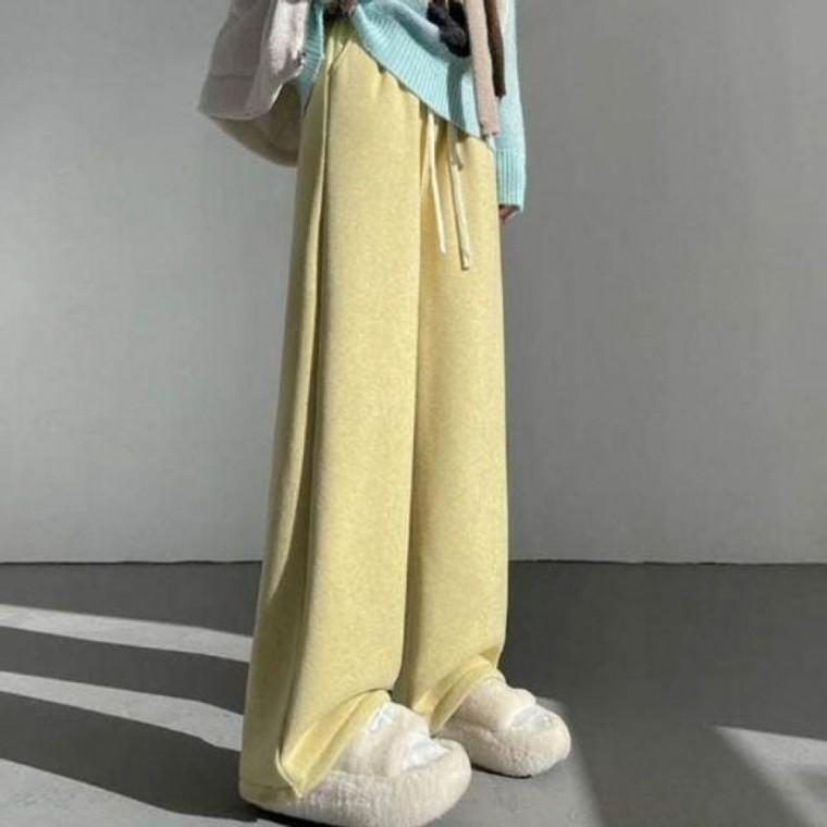 와이드 팬츠 부드러운 안감 기모 넉넉한 실루엣 활동감 데일리 캐주얼 여성 바지 여성