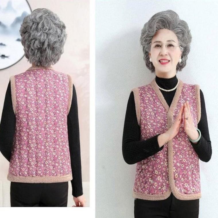 겨울 김장쪼끼 실내 중년 기모 조끼 할머니 꽃무늬