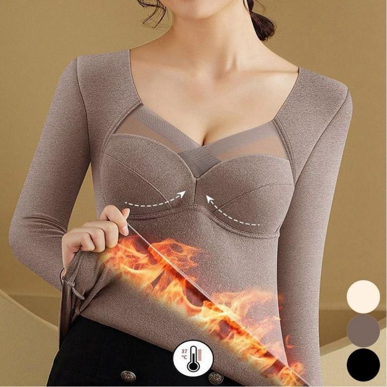 내복 상의 내장 피치기모 겨울 패드 긴팔 여자 브라