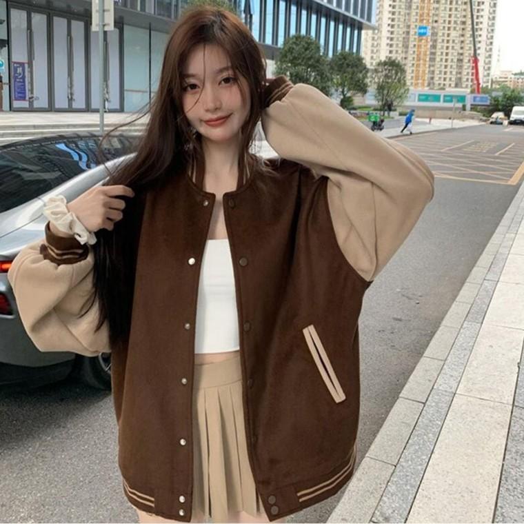 여자 배색 야구잠바 스타디움점퍼 박시핏 오버핏 기모