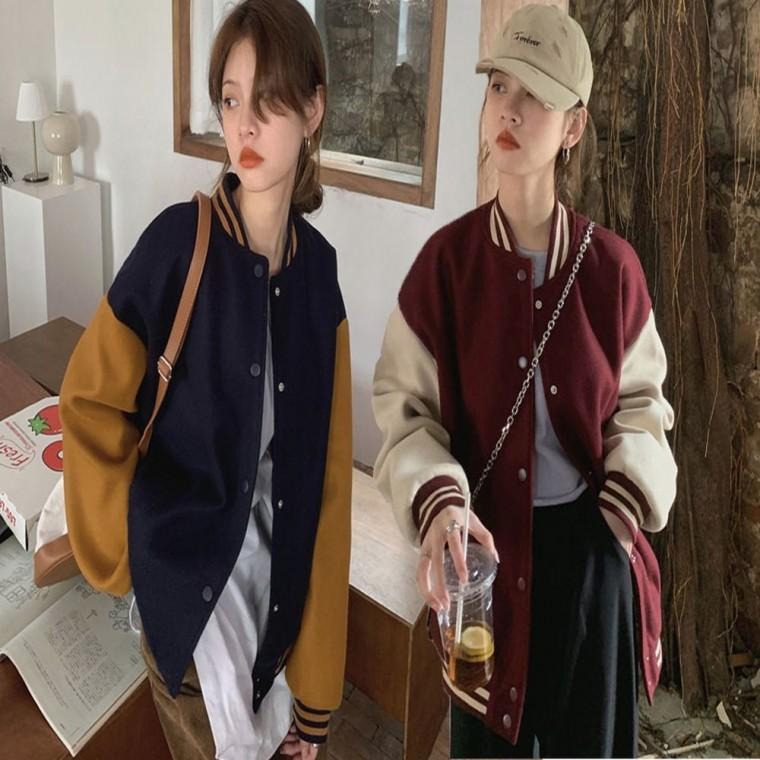 안감 자켓 기모 여자 배색 루즈핏 겨울 야구점퍼