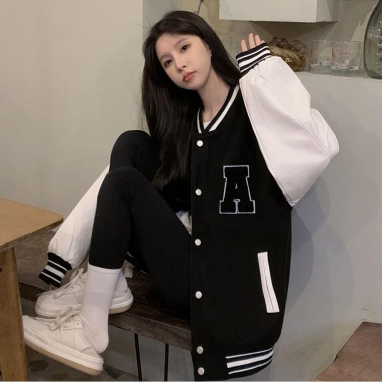 자수 야구점퍼 여자 배색 포인트 안감 레터링 기모