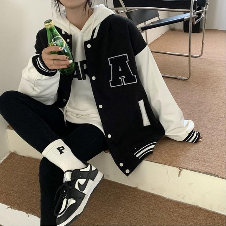 알파벳 겨울 여자 안감 야구점퍼 과잠바 스타일 기모