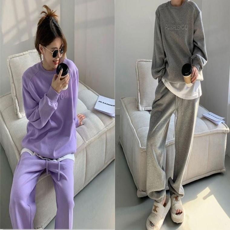 기모 조거팬츠 데일리룩 맨투맨 세트 여자 트레이닝복