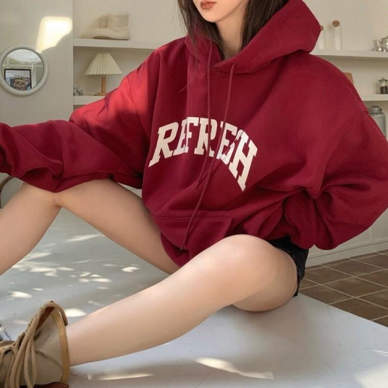 루즈핏 기모 후드 티 티셔츠