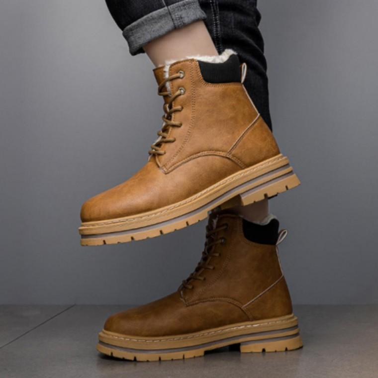 남성 투톤 솔 레더 가죽 부츠 스트랩 방한 기모 워커