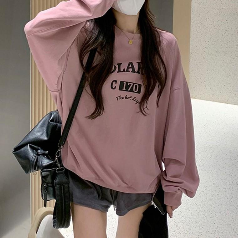 가을 핑크 티셔츠 맨투맨 기모 봄 여자 레터링 여성 여성맨투맨