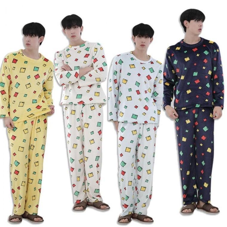 남성 밍크 잠옷 상하세트 기모 잠옷 빅사이즈 겨울 파자마 실내복 홈웨어 내복