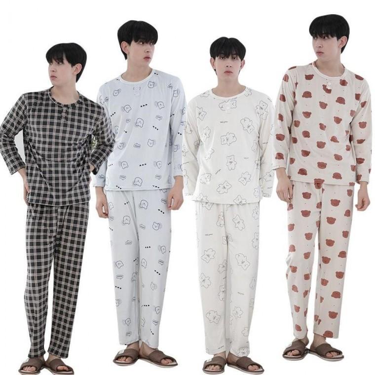 남성 극세사 체크 기모 잠옷 상하세트 곰돌이 잠옷세트 겨울 파자마 실내복