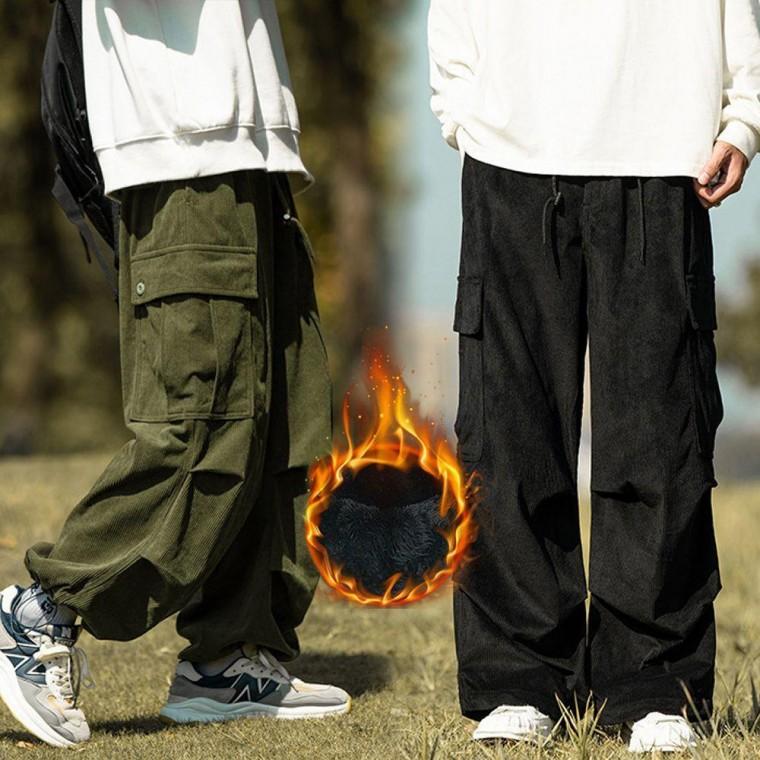 EA 겨울 방한 남성용 기모 카고 와이드팬츠