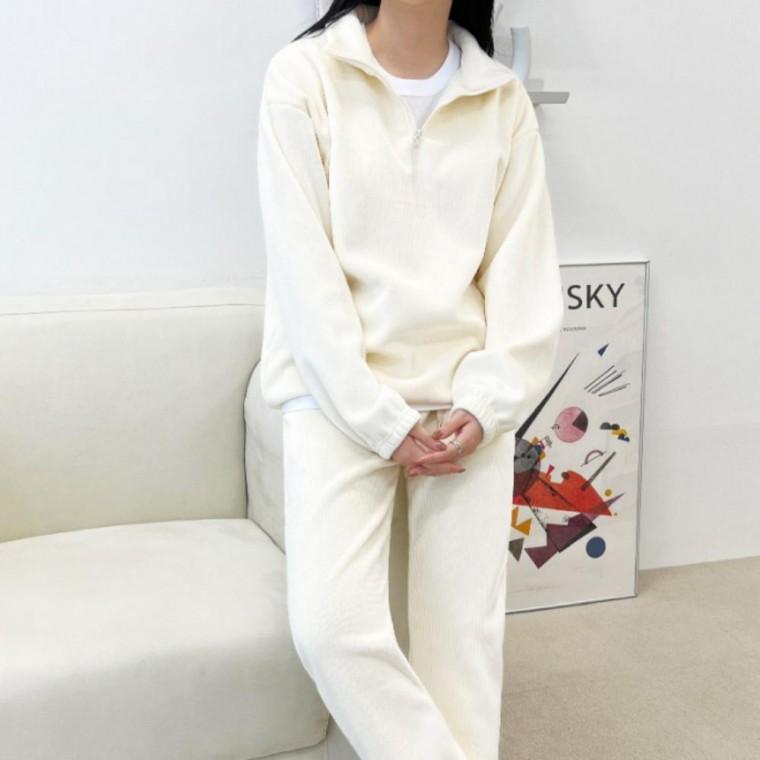 여성 기모 반집업 맨투맨 골덴 조거 바지 팬츠 상하세트