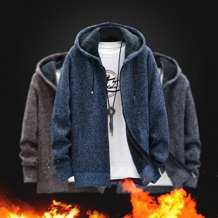 남성 겨울 무지 기모 니트 스웨터 후드 집업 자켓