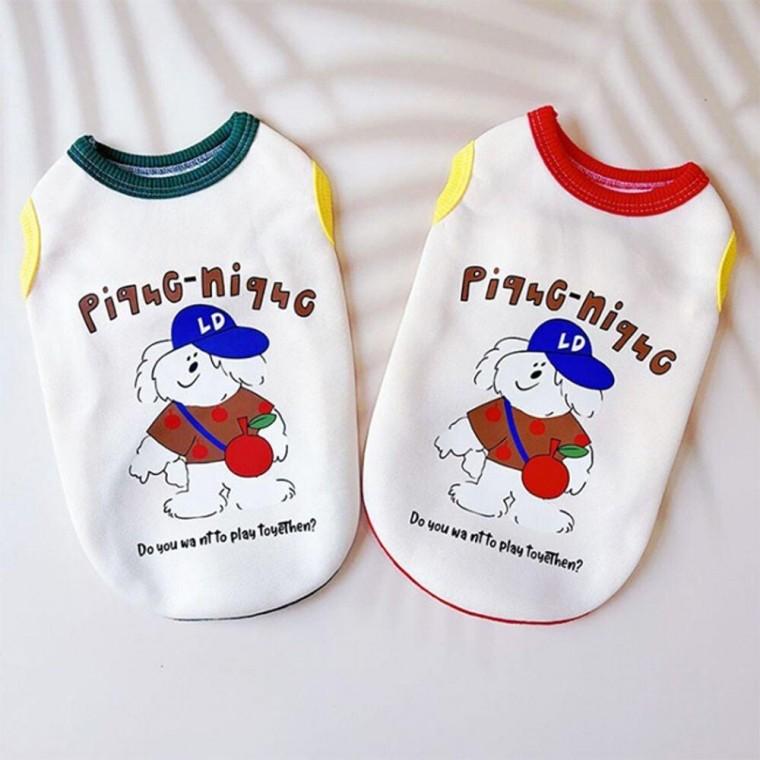 강아지 피크닉 정리형 기모 나시티 1P 겨울 외출 티셔츠 산책