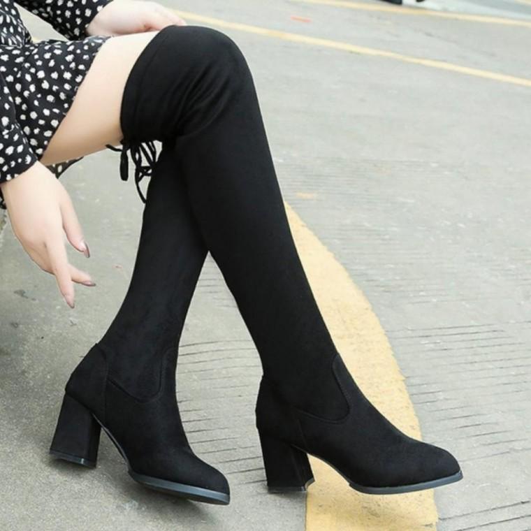 니하이 코디 리본 패션 겨울 슬림핏 기모안감 여성 롱부츠 포근한 세련